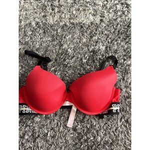 Victoria Secret PINK Bra Size 36c Red Underwire Pink Logo On Band